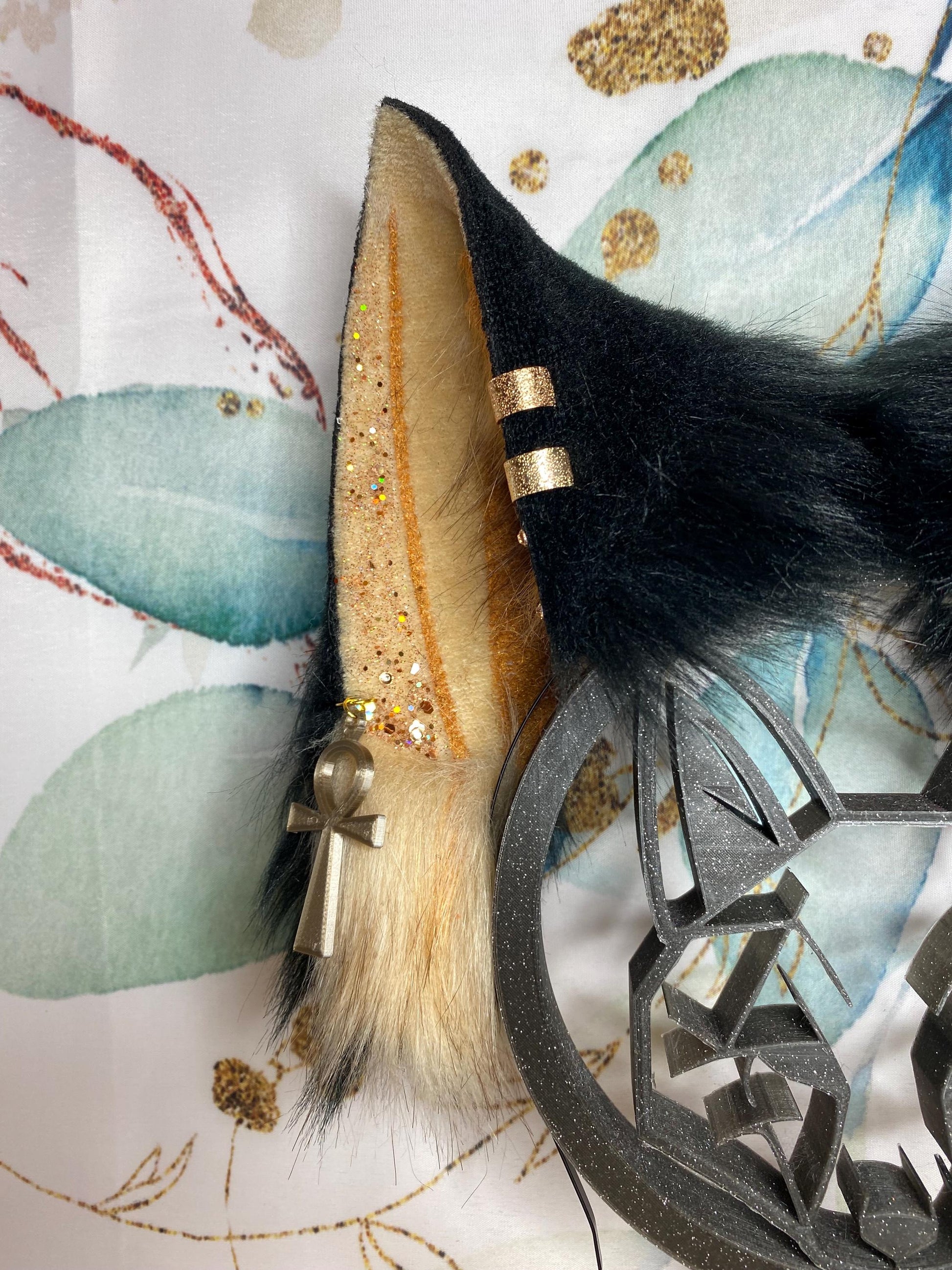 Anubis fox ears handmade from faux fur for streamers, cosplay, therians, furry wearable as a headband