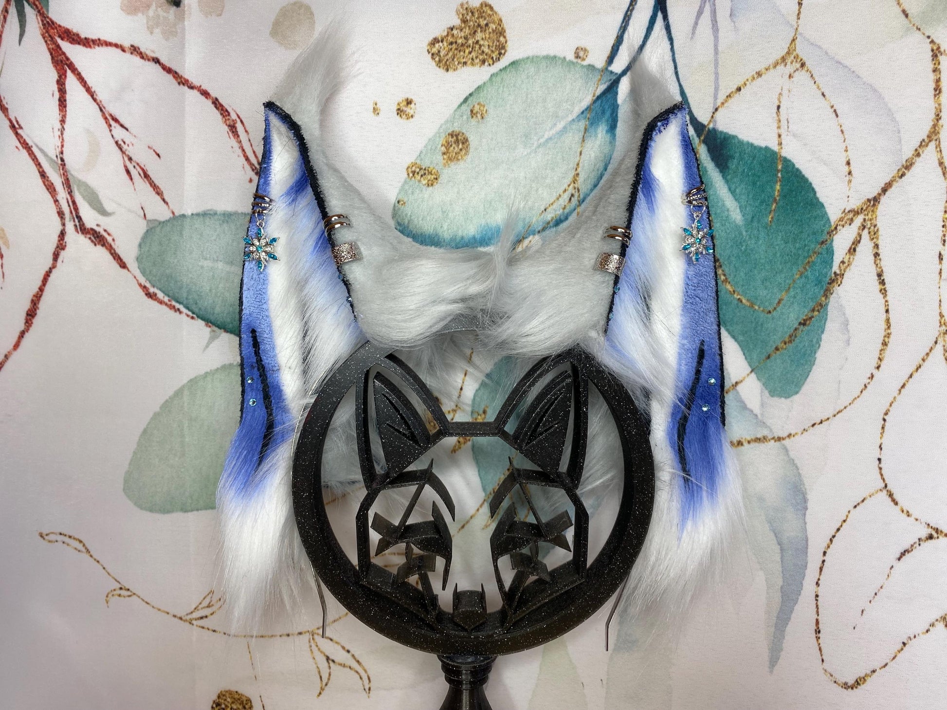 Arctic Galaxy fox ears handmade from faux fur for cosplay, streamers, therians, furry wearable as a headband