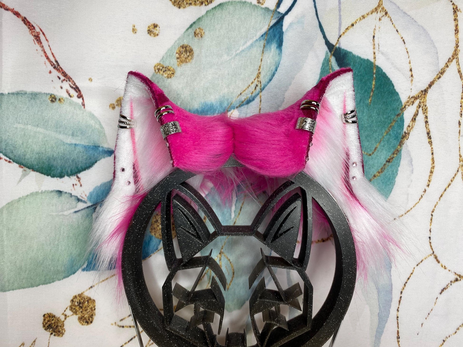 Alice in Wonderland cheshire cat ears handmade from faux fur for cosplay, therian, furry, streamer wearable as a headband