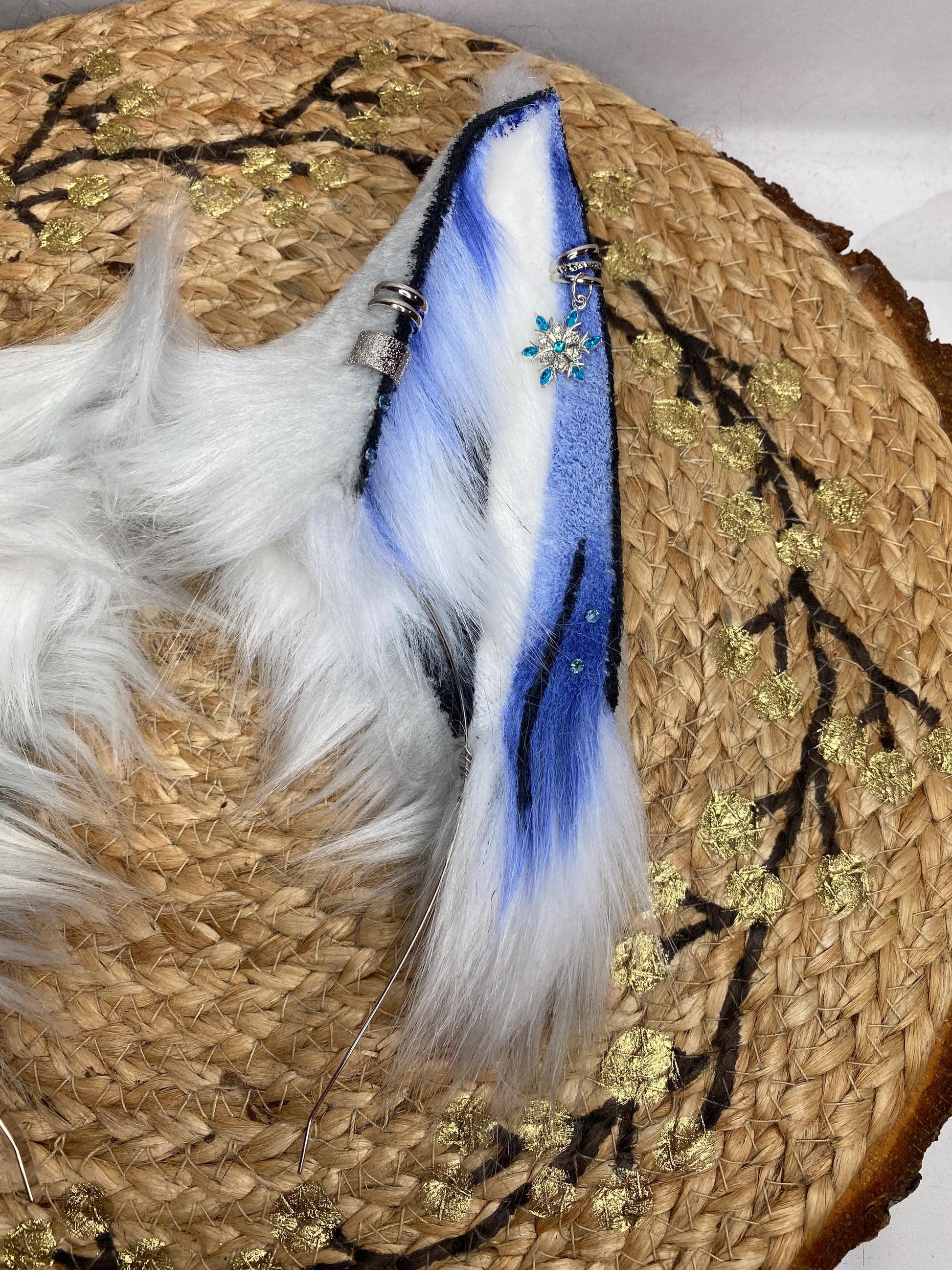 Arctic Galaxy fox ears handmade from faux fur for cosplay, streamers, therians, furry wearable as a headband