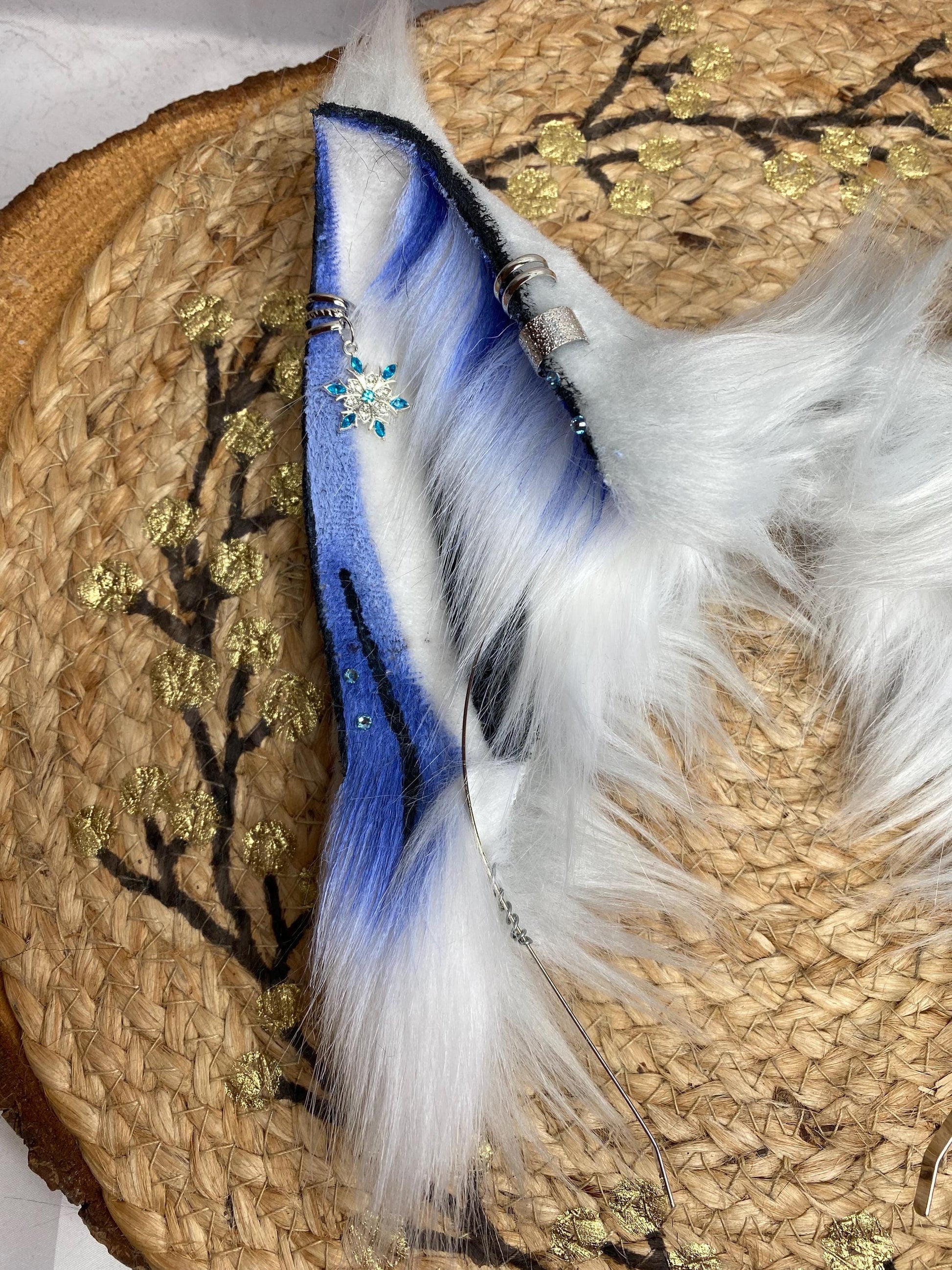 Arctic Galaxy fox ears handmade from faux fur for cosplay, streamers, therians, furry wearable as a headband