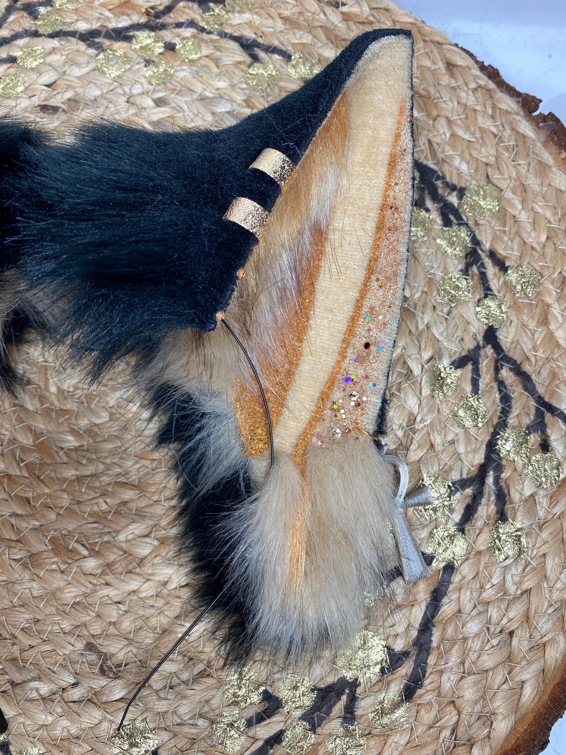 Anubis fox ears handmade from faux fur for streamers, cosplay, therians, furry wearable as a headband