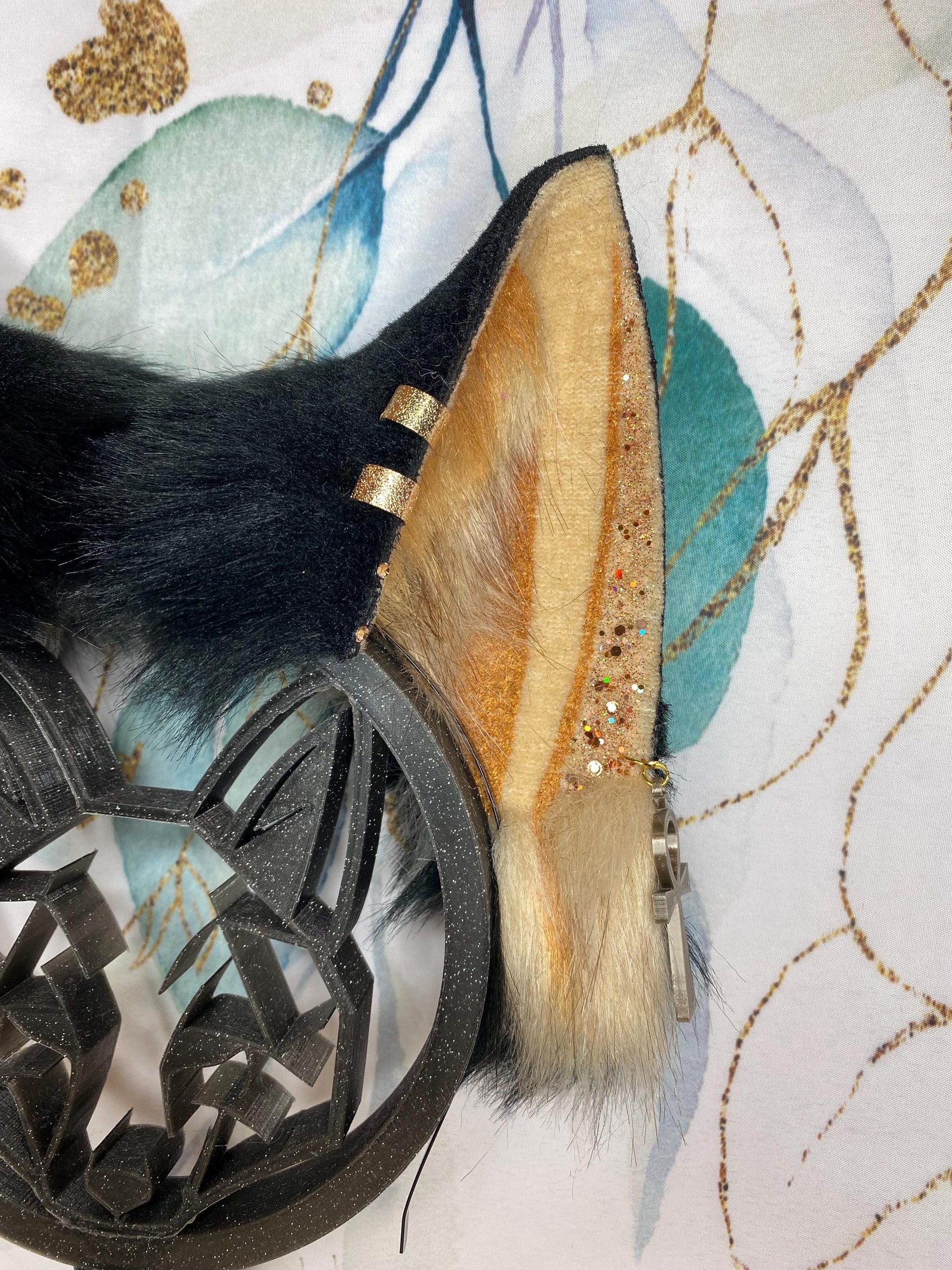 Anubis fox ears handmade from faux fur for streamers, cosplay, therians, furry wearable as a headband