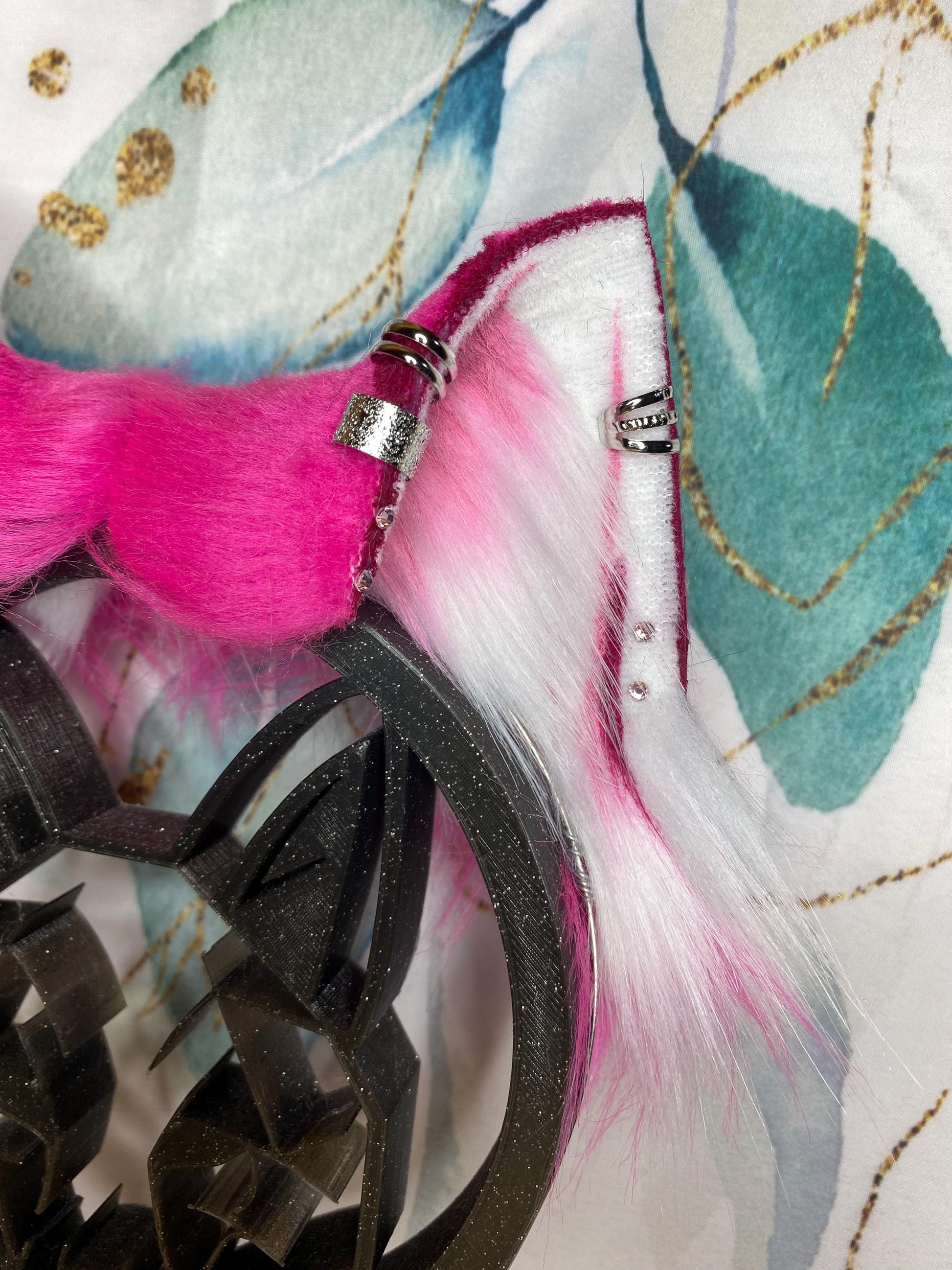 Alice in Wonderland cheshire cat ears handmade from faux fur for cosplay, therian, furry, streamer wearable as a headband