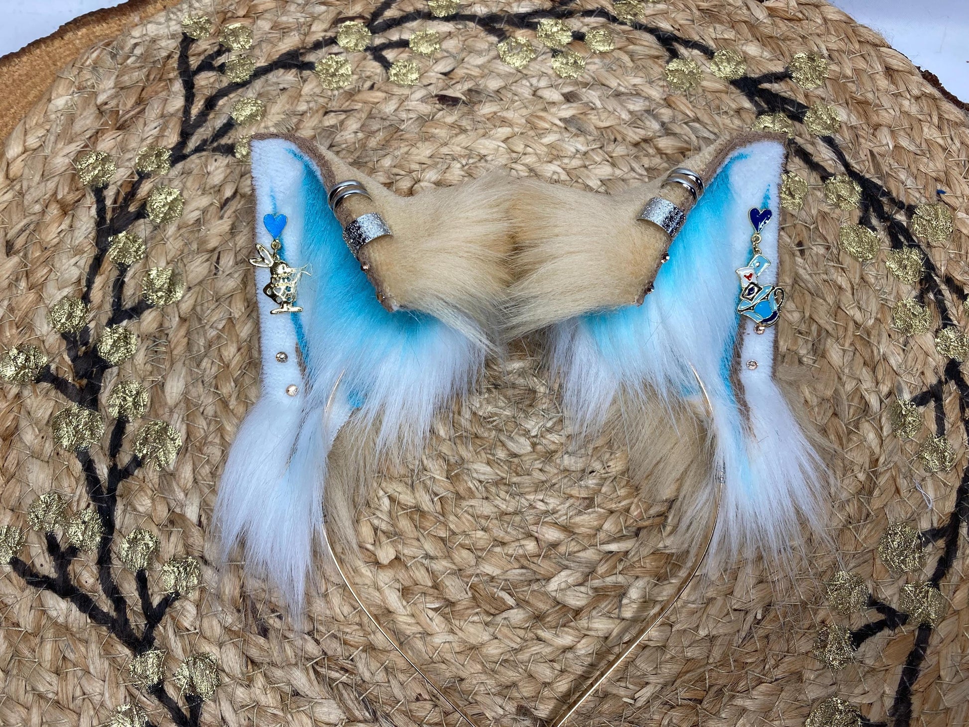 Alice in Wonderland cat ears handmade from faux fur for cosplay, therian, furry, streamer wearable as a headband