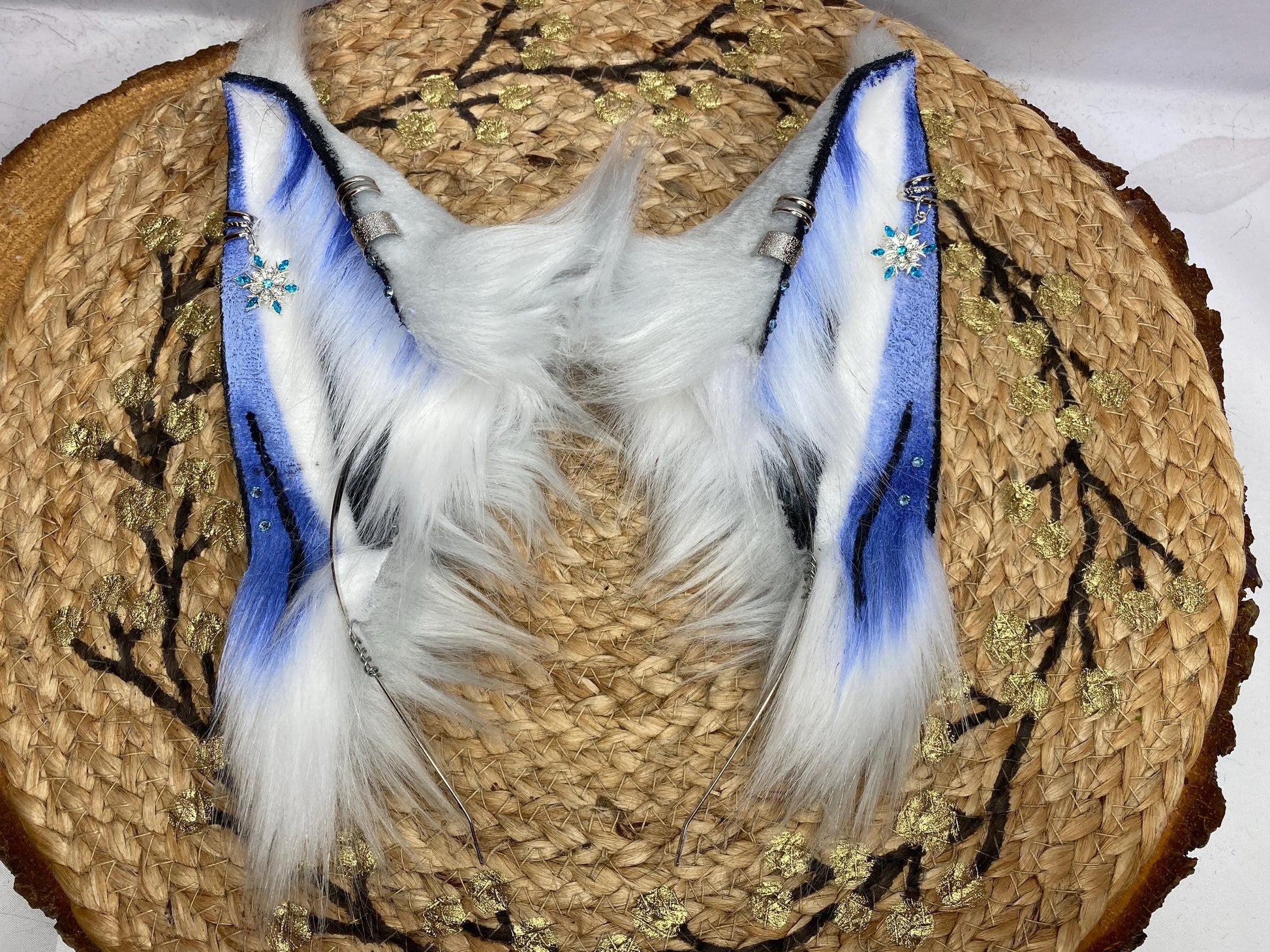 Arctic Galaxy fox ears handmade from faux fur for cosplay, streamers, therians, furry wearable as a headband