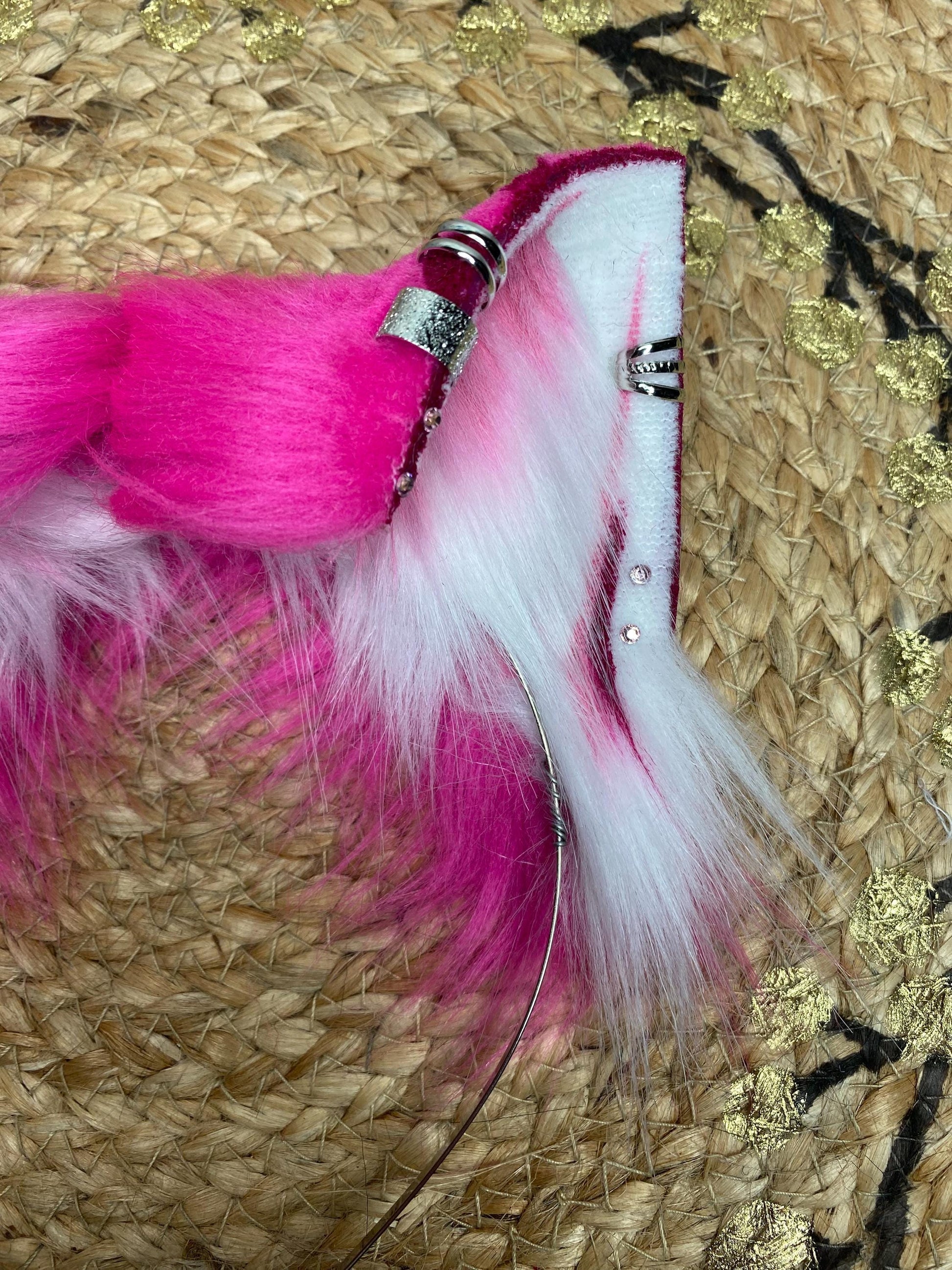 Alice in Wonderland cheshire cat ears handmade from faux fur for cosplay, therian, furry, streamer wearable as a headband