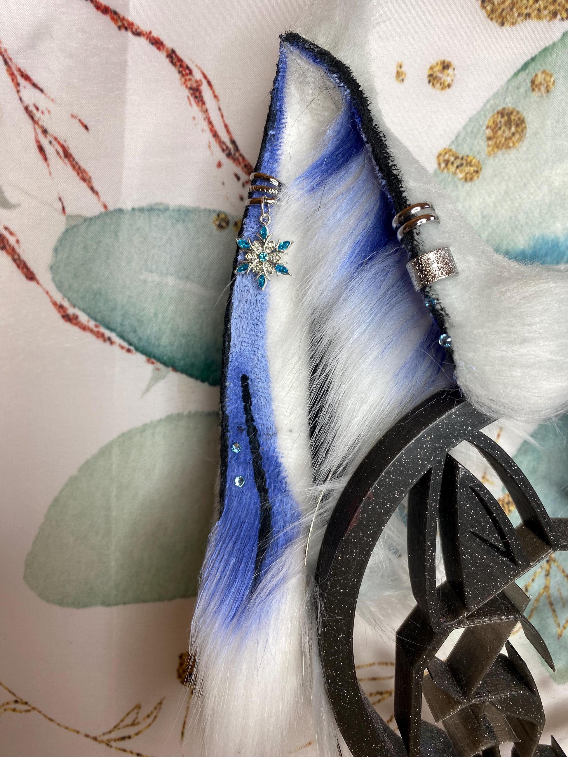 Arctic Galaxy fox ears handmade from faux fur for cosplay, streamers, therians, furry wearable as a headband