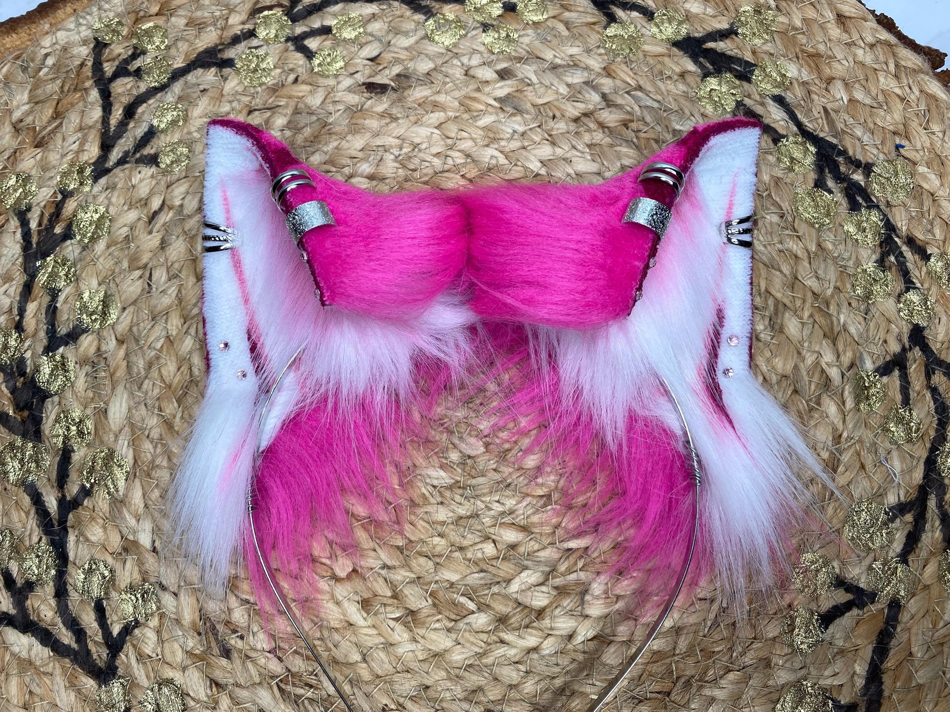 Alice in Wonderland cheshire cat ears handmade from faux fur for cosplay, therian, furry, streamer wearable as a headband