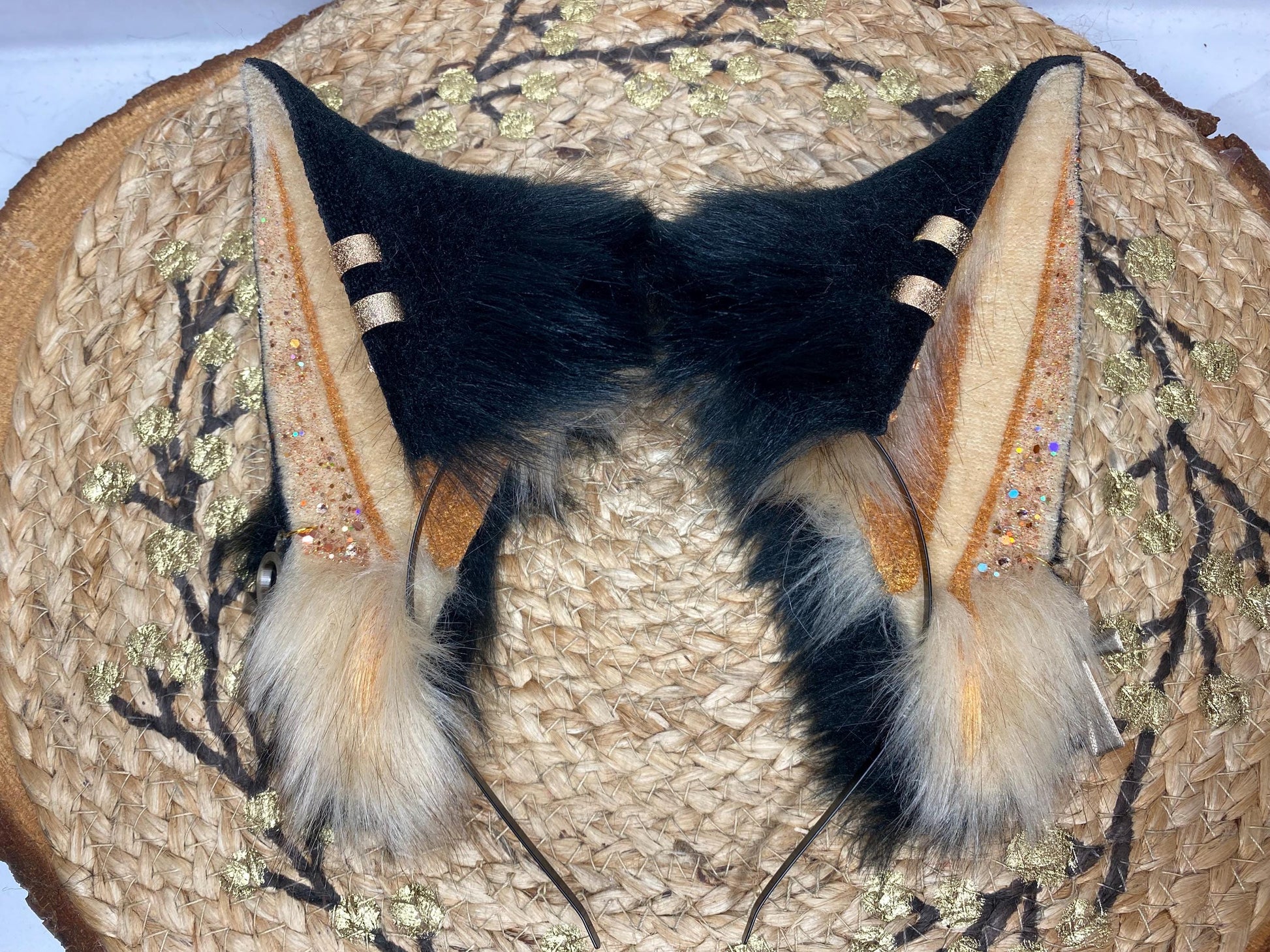 Anubis fox ears handmade from faux fur for streamers, cosplay, therians, furry wearable as a headband