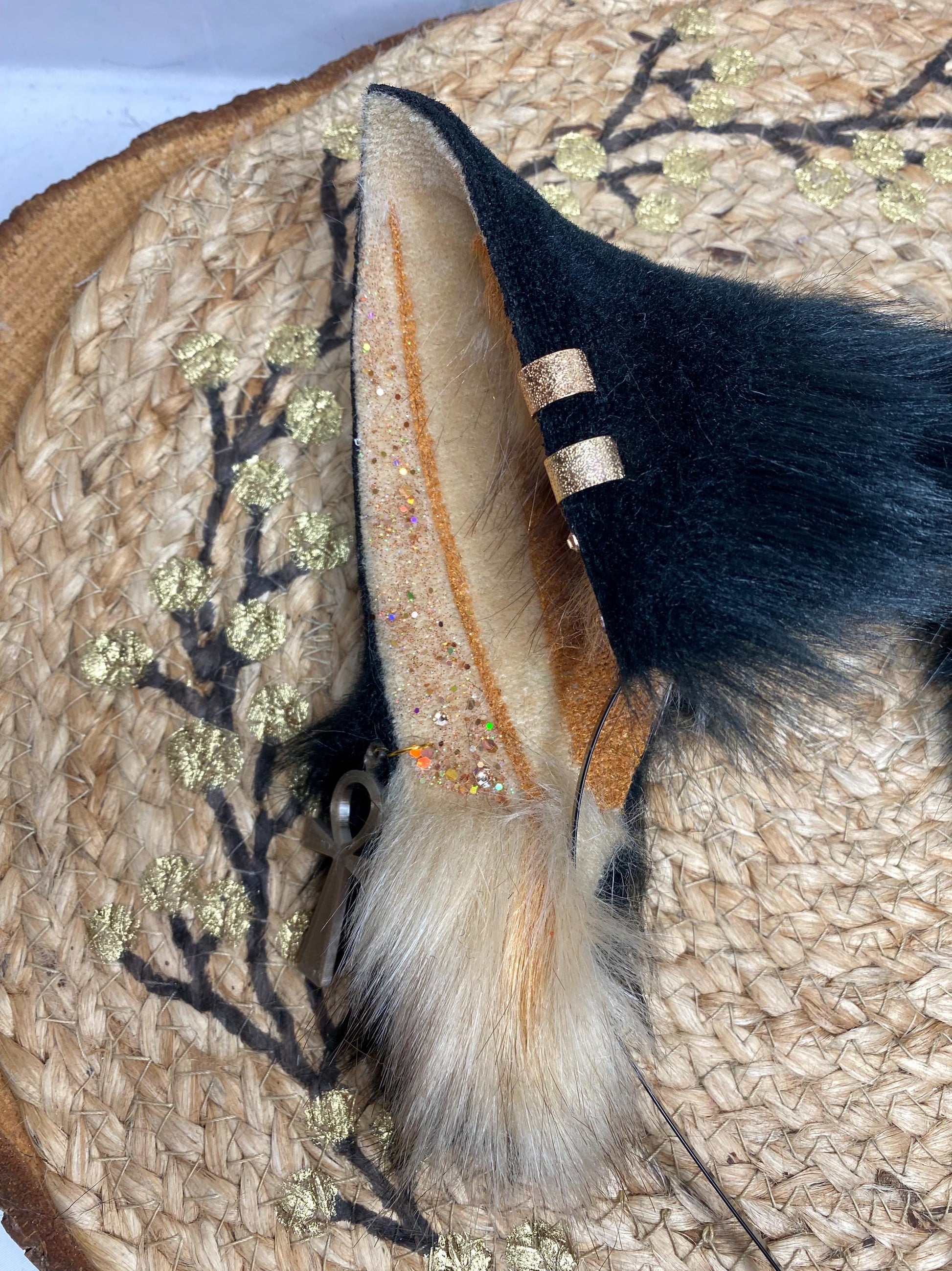 Anubis fox ears handmade from faux fur for streamers, cosplay, therians, furry wearable as a headband