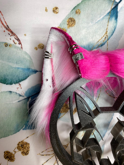 Alice in Wonderland cheshire cat ears handmade from faux fur for cosplay, therian, furry, streamer wearable as a headband